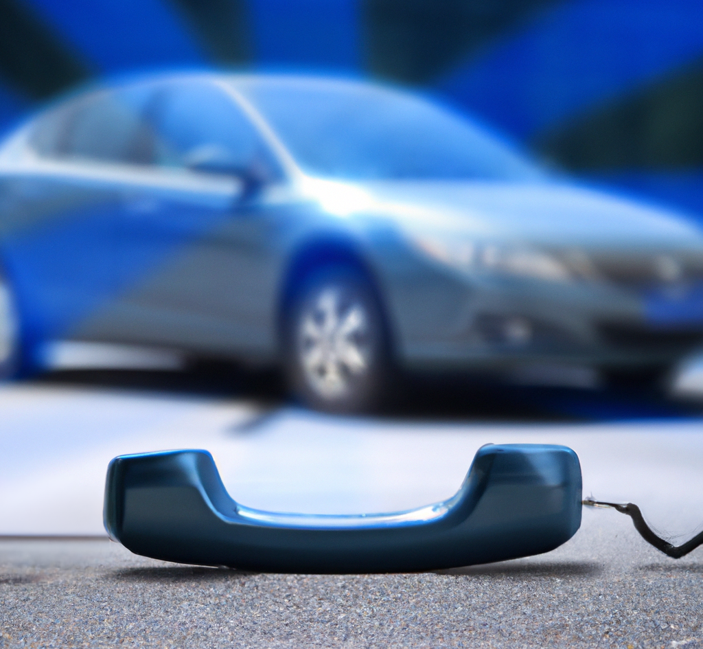 AI generated image of a telephone laying in front of an automobile