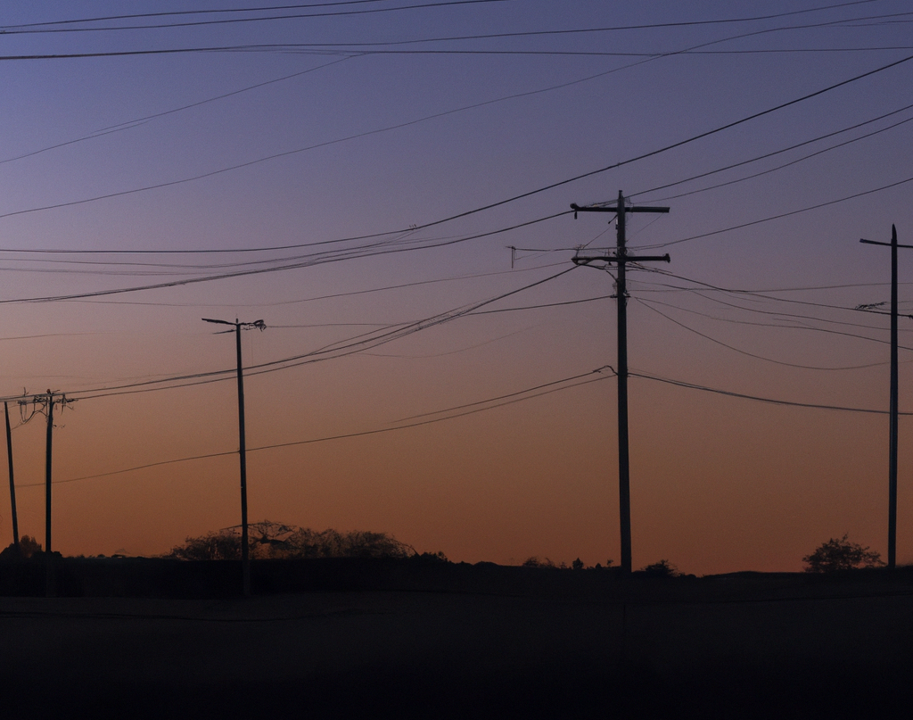 AI generated image of utility poles against a sunset